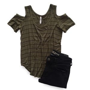 NWOT Love Charm Striped Cold Shoulder Top